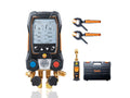testo 557s AC Manifold Gauge Set – AC Recharge Kit with 2 x 115i Pipe Clamp Thermometer, 1 x 552i Micron Gauge & 4-Way Valve - Set with Bluetooth and App-Connection