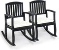 VINGLI Wooden Rocking Chair with Cushion,Outdoor Indoor Rocking Chair Supports Up to 450 lbs,Chair with Comfortable Backrest for Patio, Porch, Balcony (2, Black)