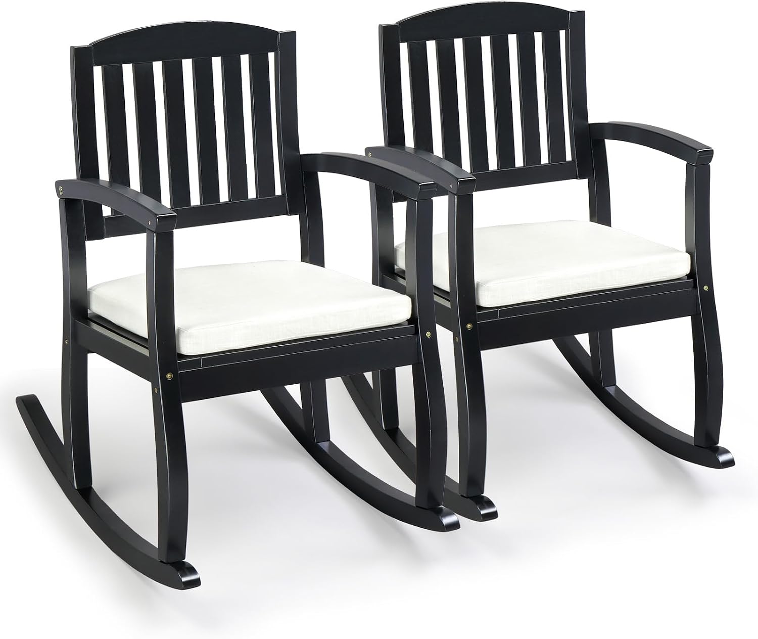 VINGLI Wooden Rocking Chair with Cushion,Outdoor Indoor Rocking Chair Supports Up to 450 lbs,Chair with Comfortable Backrest for Patio, Porch, Balcony (2, Black)