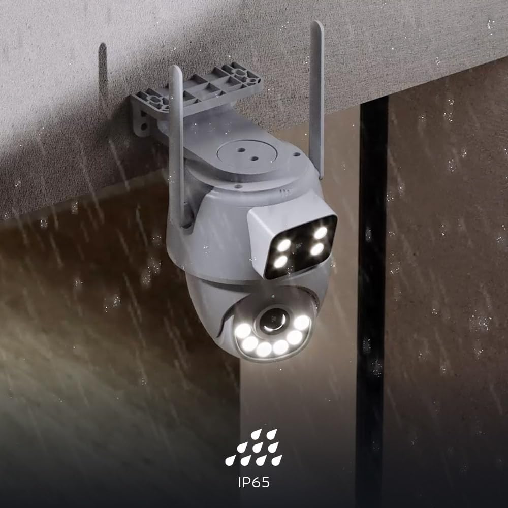 Nexxt Solutions Smart Dual Lens PTZ Wi-Fi Outdoor Security Camera | 2K Dual View Surveillance with Human Detection, Night Vision | Two-Way Audio, 80dB Siren, IP65 Weatherproof, microSD Storage