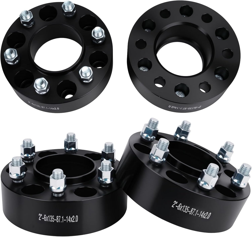 6x135 Wheel Spacers Hubcentric Real Forged Spacers Center Bore 87.1mm M14x2 Studs for 2004–2014 F-150 (2WD 4WD), 2'(50.8mm) 2003–2014 Expedition, 2003–2014 Navigator/Mark LT for 6 lug Set of 4 Black