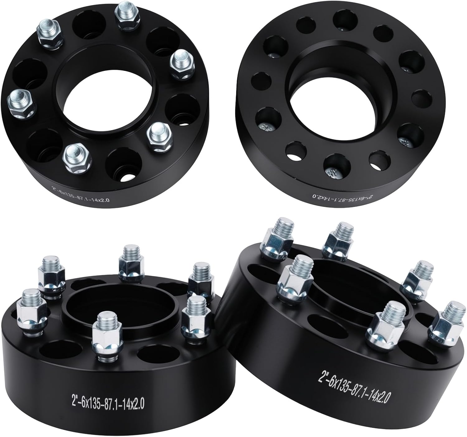 6x135 Wheel Spacers Hubcentric Real Forged Spacers Center Bore 87.1mm M14x2 Studs for 2004–2014 F-150 (2WD 4WD), 2'(50.8mm) 2003–2014 Expedition, 2003–2014 Navigator/Mark LT for 6 lug Set of 4 Black