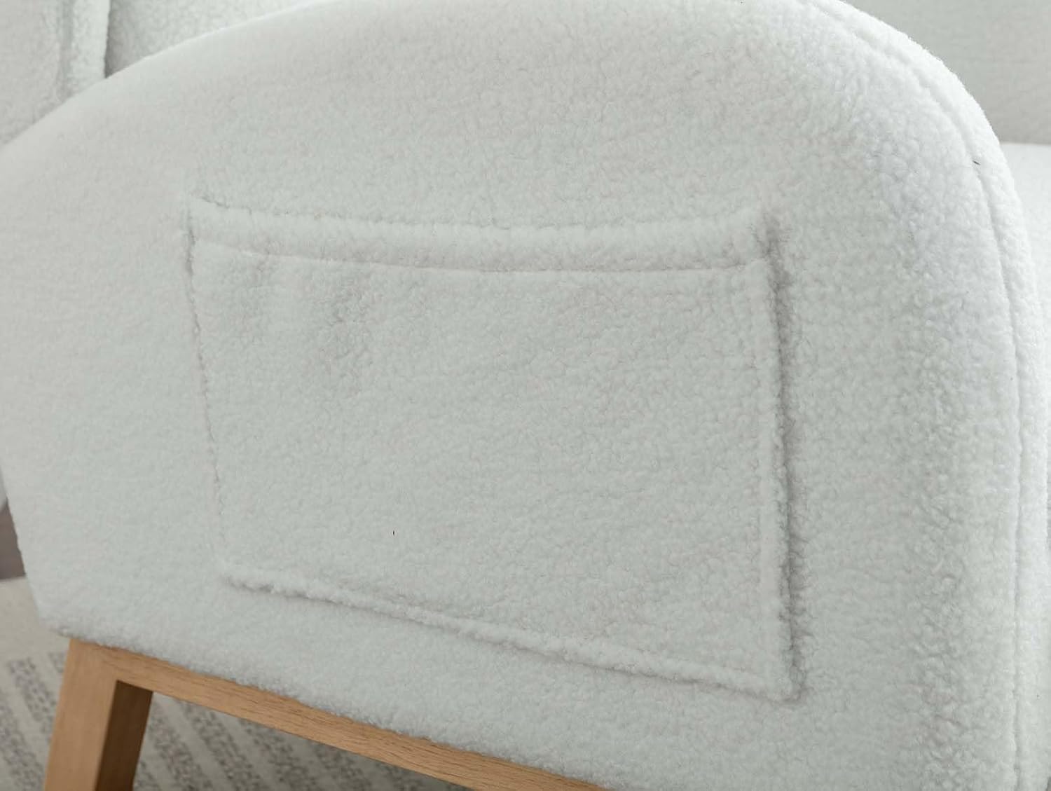 Antetek Rocking Glider Chair for Nursery, Wingback Teddy Upholstered Rocker Chair with High Backrest, Modern Indoor Accent Reading Arm Chair for Living Room, Hotel, Bedroom, Baby Room, Ivory