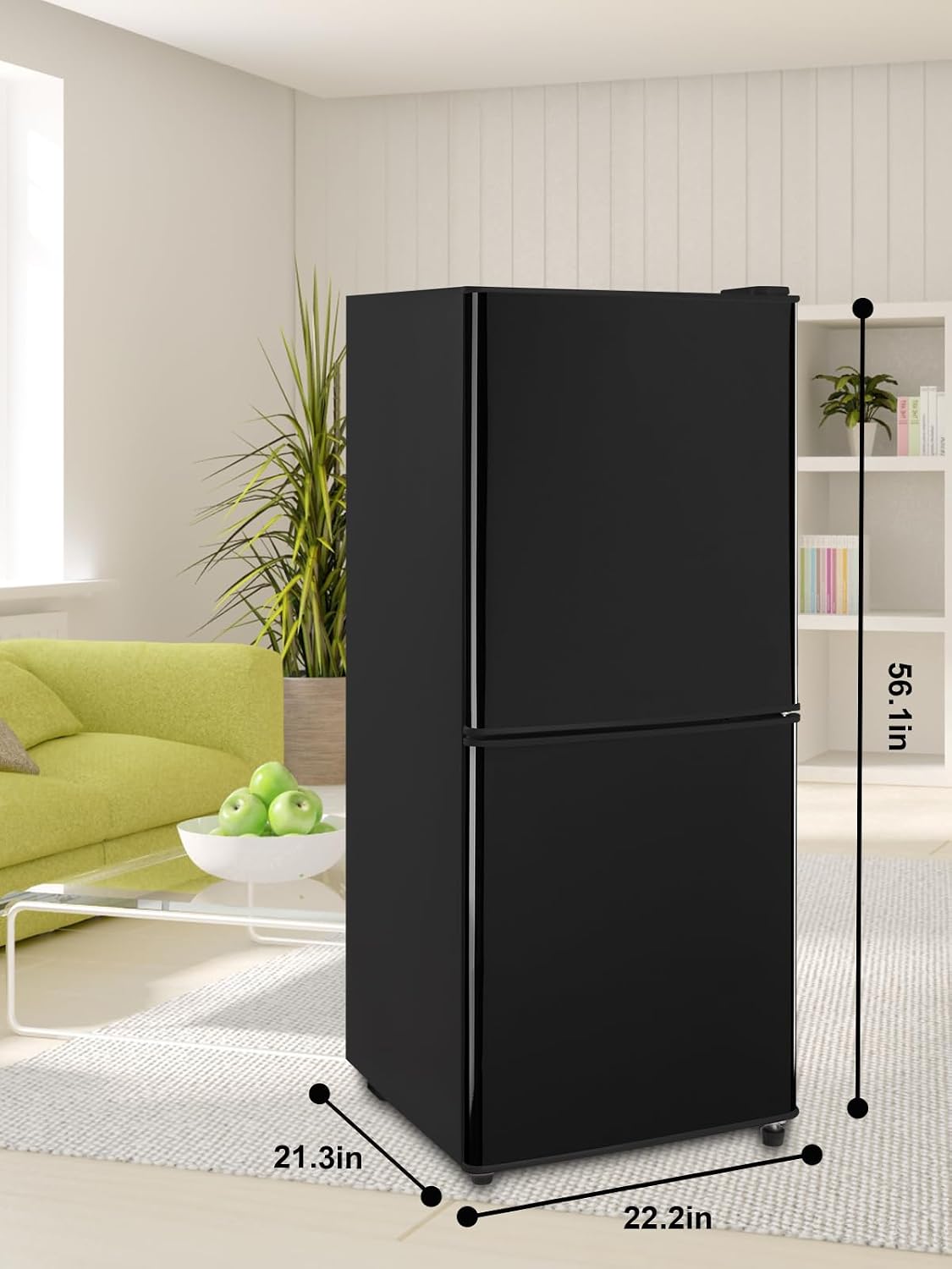 KRIB BLING Refrigerator with Freezer on Bottom 4.0 Cu.Ft Fridge Lock Fresh 7 Level Adjustable Thermostat ct for Dorm, Bar, Office,Kitchen,Black