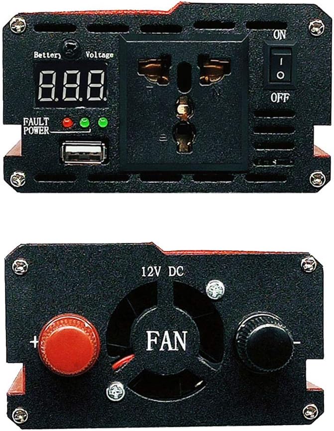 Solar Power Converter 500W/1000W/2000W/3000W DC 12V/24V to AC 110V/220V Modified Sine Wave Inverter with Outlets 1 USB Port and Digital Display,12v to 220v,500W