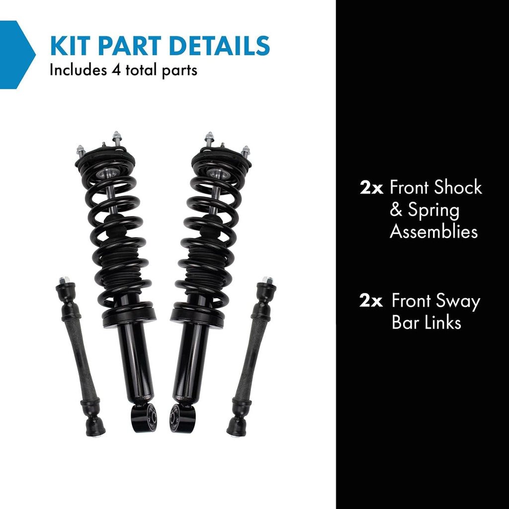TRQ Front Suspension Kit Shock & Spring Strut Assembly Sway Bar Stabilizer Link Compatible with 2015-2022 Chevrolet Colorado GMC Canyon Rear Wheel Drive RWD