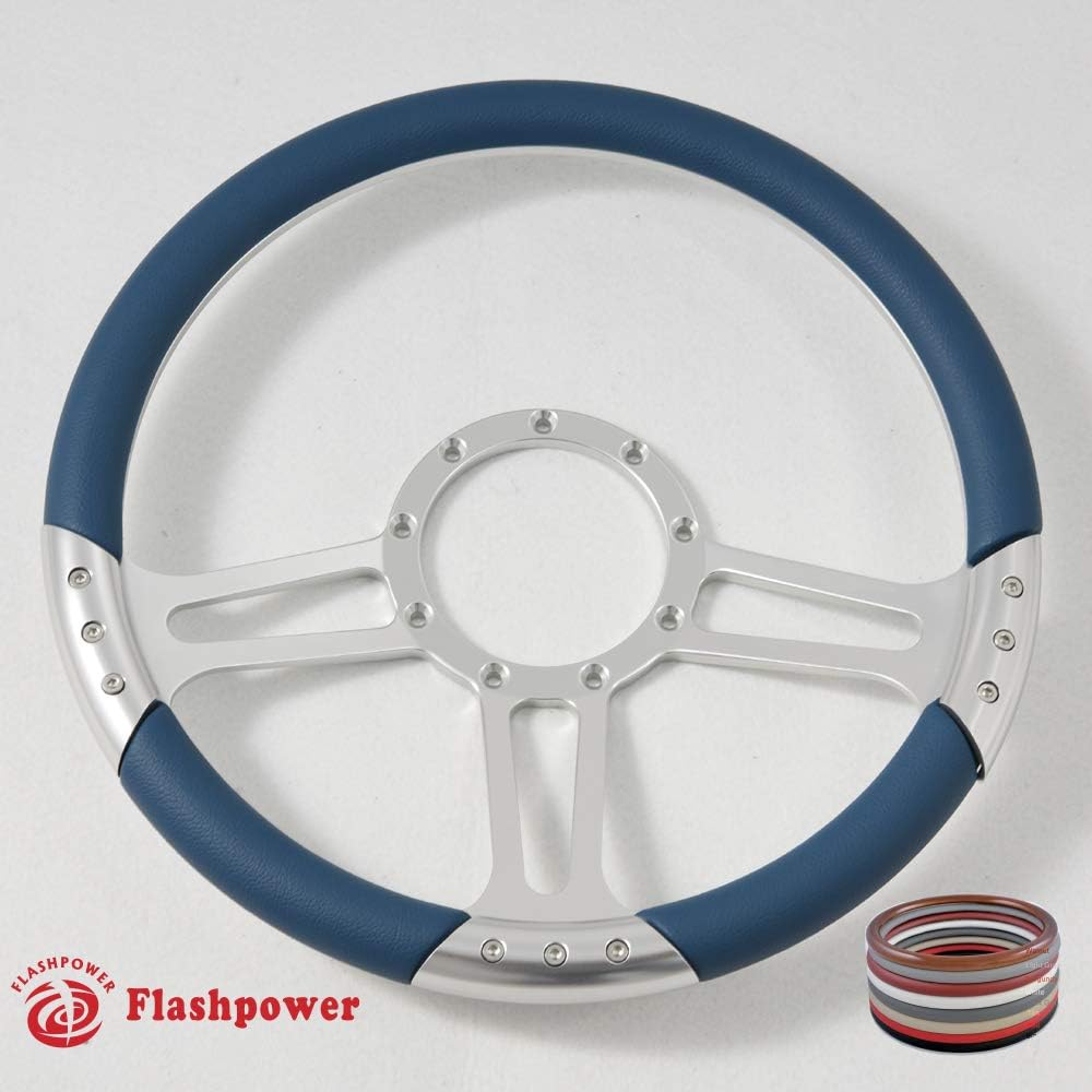 14'' Billet Half Wrap 9 Bolts Steering Wheel with 2'' Dish and Horn Button(Blue)