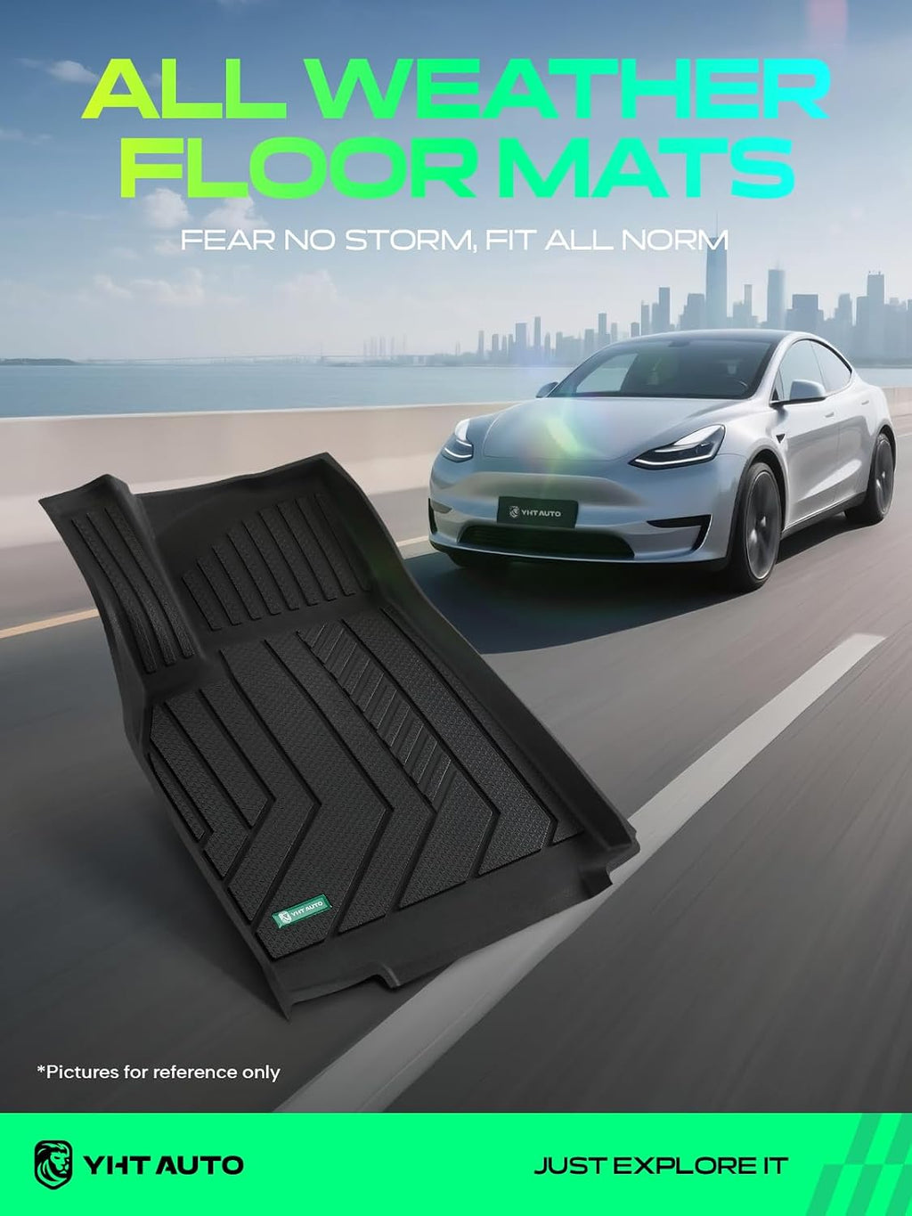 YHTAUTO Floor Mats & Cargo Liners for Tesla Model Y Juniper 2025 2026, TPE Floor Liners All Weather Custom Fit, 1st & 2nd Row & Frunk Mat & Cargo Trunk Mat & Lower Storage Mat, Set of 6, Black
