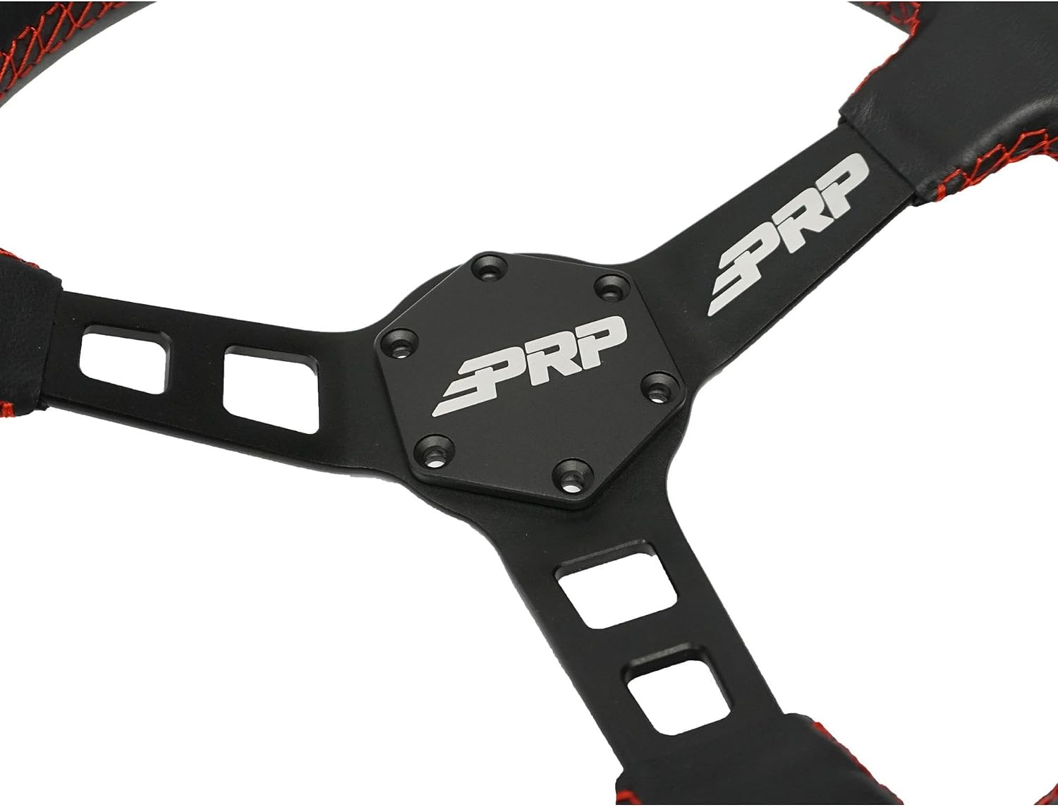 PRP Seats Deep Dish Steering Wheel with Suede Grip for Off-Road Racing - High-Strength Aluminum, Matte Black Finish, Universal 6 Point Bolt Pattern, 13' x 3' Dish - 1-3/8' Grip (Red)