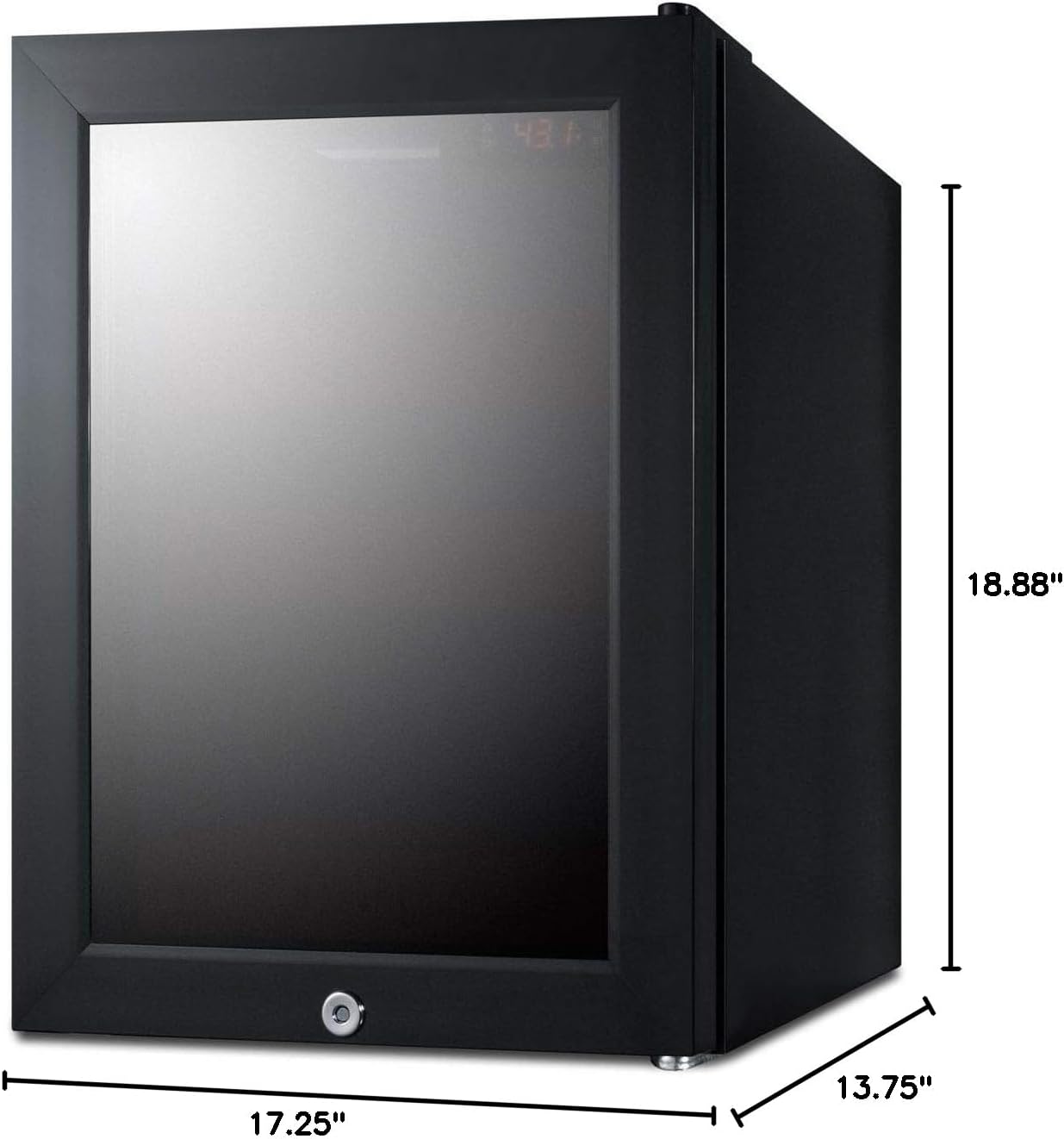 Summit Appliance LX114LRT1 BeautiFridge Compact Cosmetics Cooler with Mirror-Tinted Glass Door, Black; Digital Thermostat, Automatic Defrost, Factory Installed Lock, Bottle Shelf, Adjustable Shelves