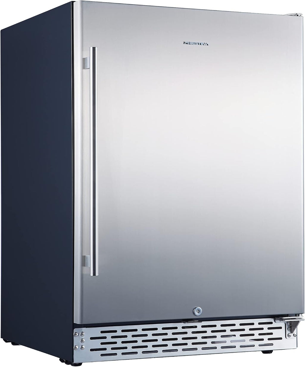 Phiestina 24 inch Indoor/Outdoor Beverage Refrigerator 175 Cans Built-in/Freestanding Beverage Fridge Cooler Lockable Stainless Steel Door Auto Defrost Quiet For Home/Commercial,6 Removable Shelves