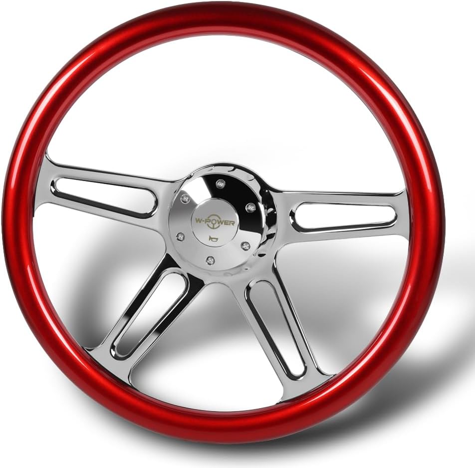 18' Universal 457mm 5 Bolt Hole 2 Inches Deep, Vintage Style Wood Grip Steering Wheel with Hub Adapter Compatible with T04 Kenworth, Peterbilt All Models (Red Wood Grip)