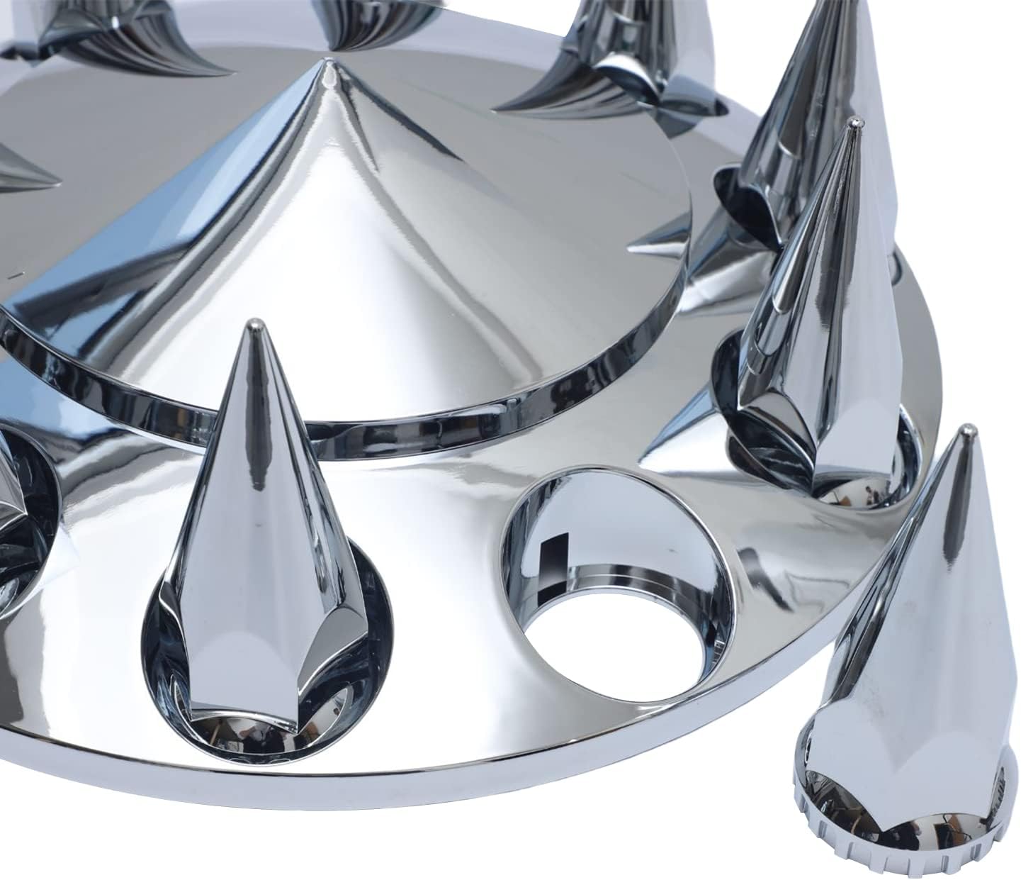 ABS Plastic Chromed Hubcaps Front and Rear Wheel Axle Cover Set with 33mm Thread-On Lug Nut Covers for Semi Trucks (Pointed)