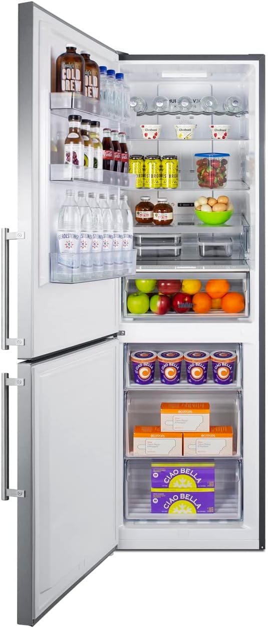Summit Appliance FFBF249SS2LHD 24' Wide Bottom Freezer Refrigerator; Stainless Steel Doors; 10.6 cu.ft Capacity; Open Door Alarm; Digital Thermostats; Frost-Free/Automatic, Child Lock