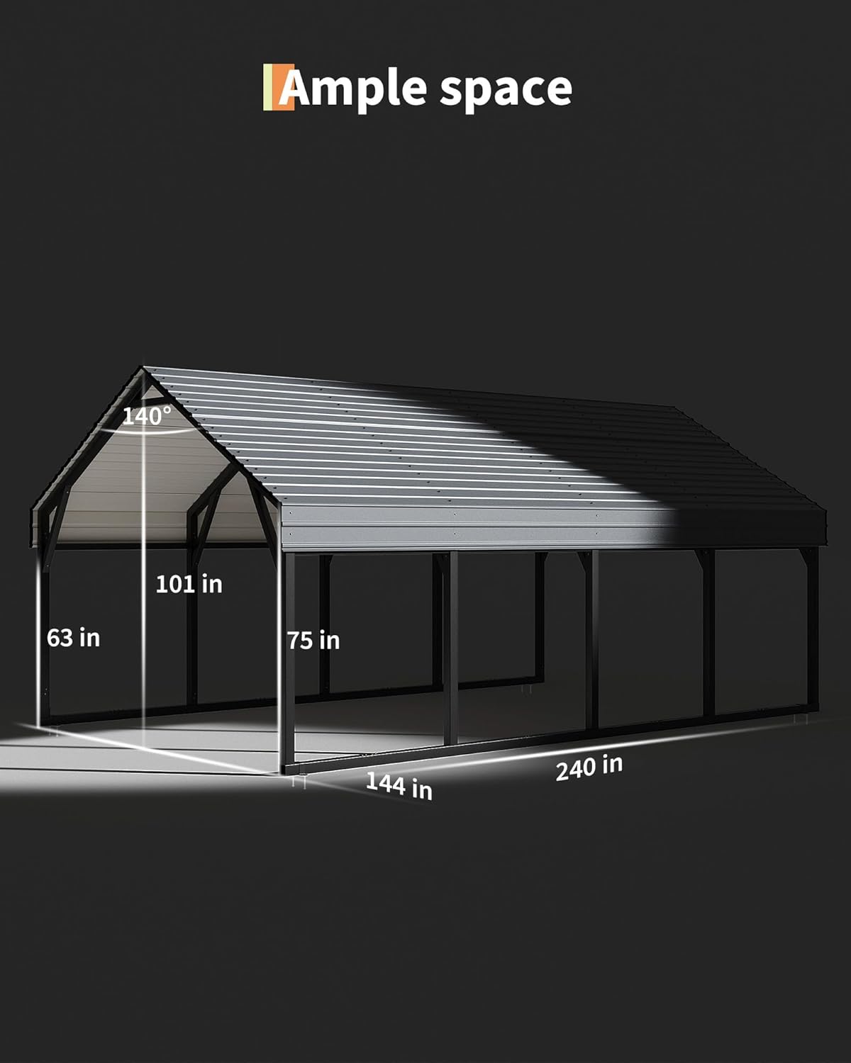 GarveeLife 12x20 ft Metal Carport, Reinforced Frame and Steel Roof for All-Weather Use, Permanent Shelter for Bass Boats, Full-Sized Pickup Trucks, and Tractors