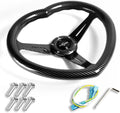 W-Power,13.5' Universal 343mm 6 Bolt Hole 3-Inche Deep Dish Aluminum Polished Heart-Shaped with Wood Grip Steering Wheel, Black Horn Button JDM Euro VIP Style, 3-Spoke (Carbon Black)