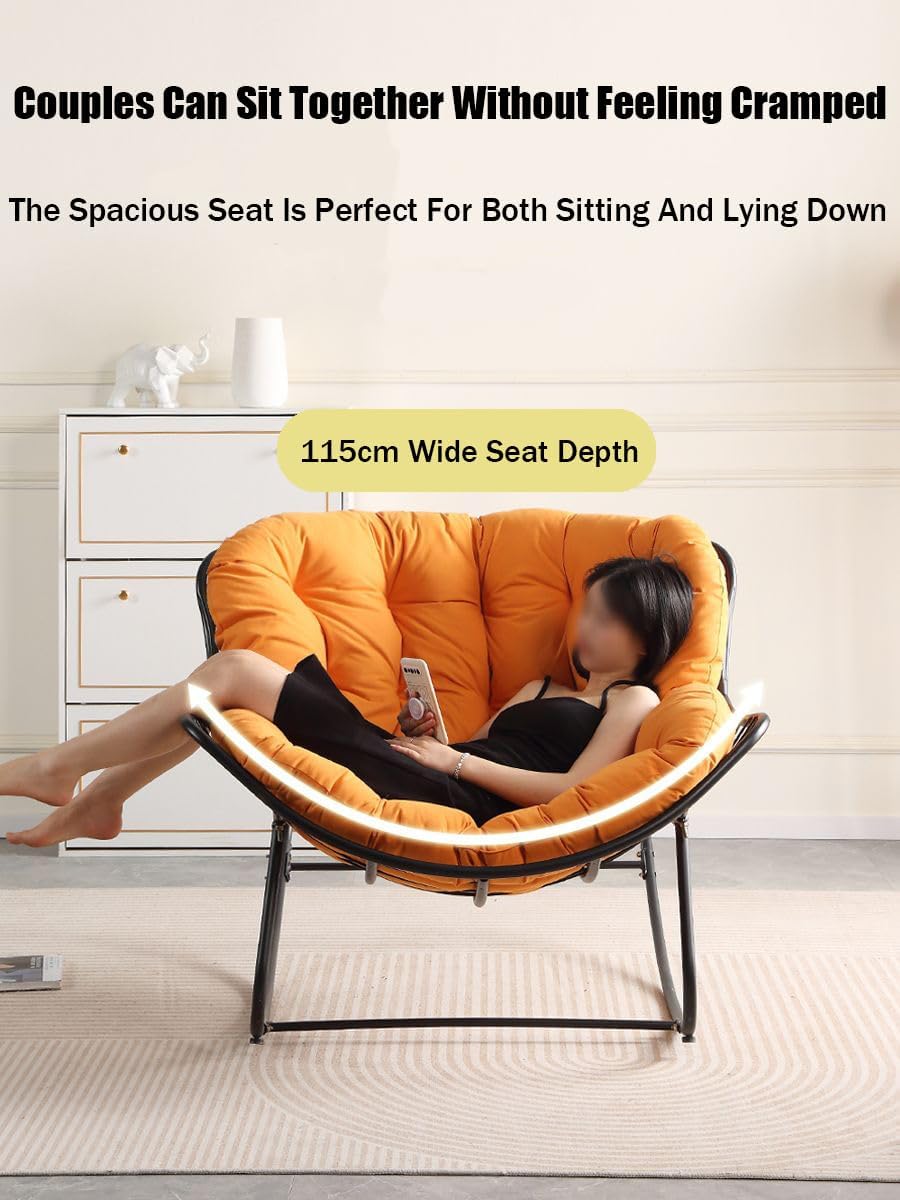 Outdoor Papasan Chair, Oversized Outdoor Rocking Chair with Thick Cushion, Indoor Egg Rocker Lounge Chair, Patio Chairs for Porch Garden Living Room Bedroom (White)