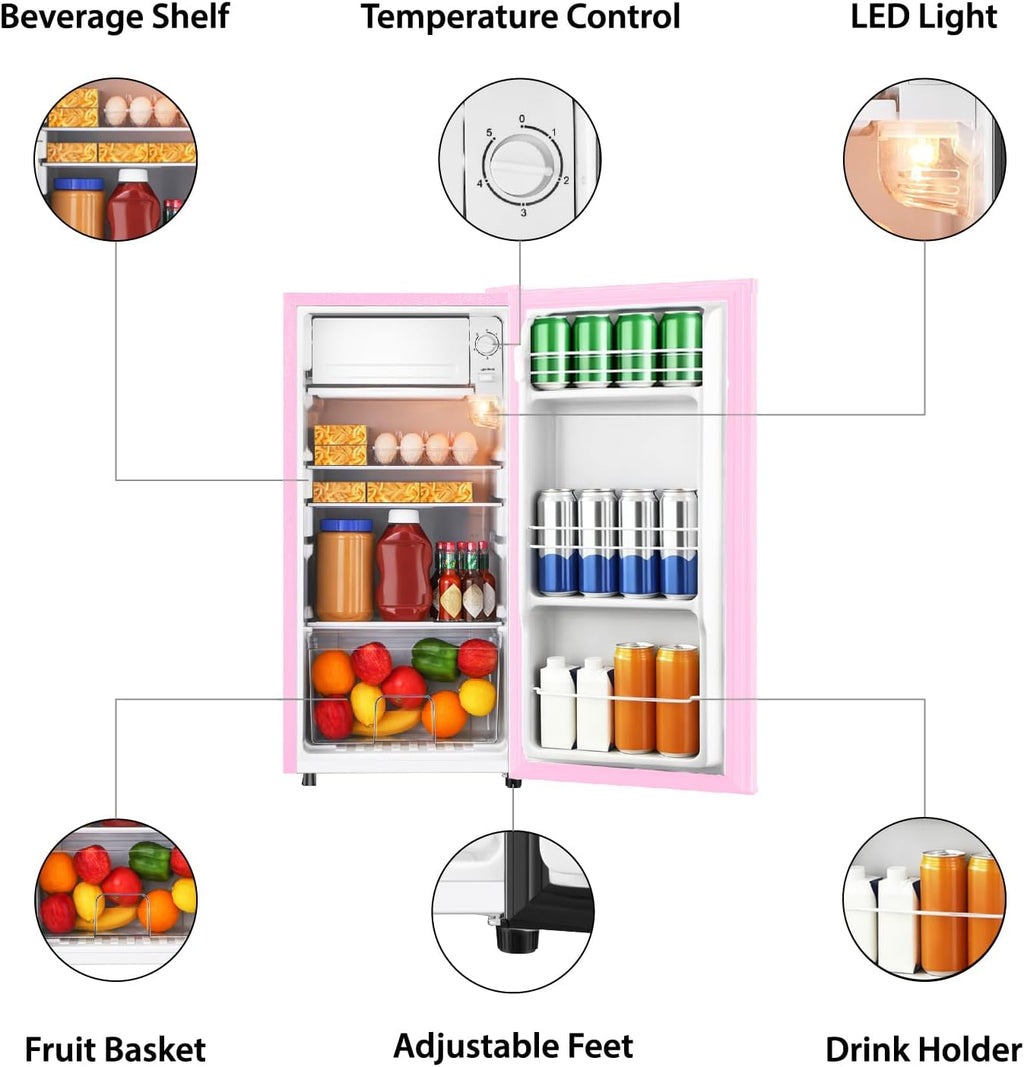 HAILANG 3.1 Cu.Ft Mini Fridge with Freezer, Single Door Mini Refrigerator, 5 Settings Temperature Adjustable, Compact Refrigerator for Apartment,Dorm, Office, Bedroom