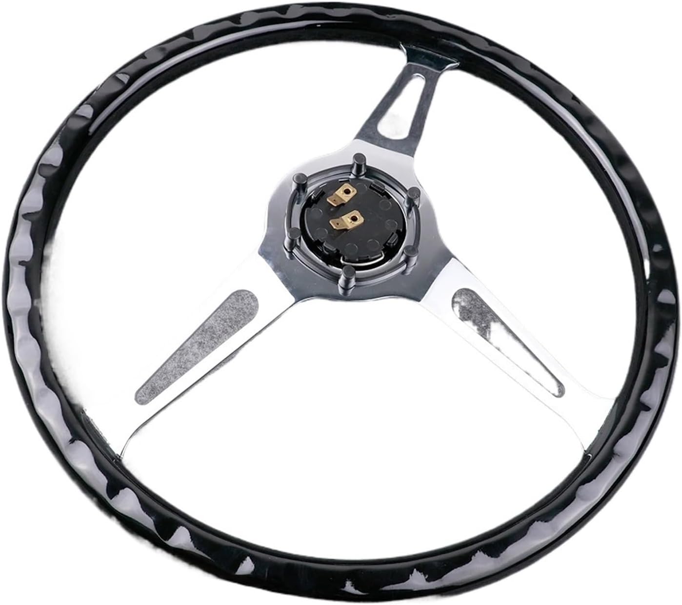 15Inch/380mm Solid Wood Steering Wheel Universal Sports Automobile Steering Wheel Car Accessories(Silver shelf)
