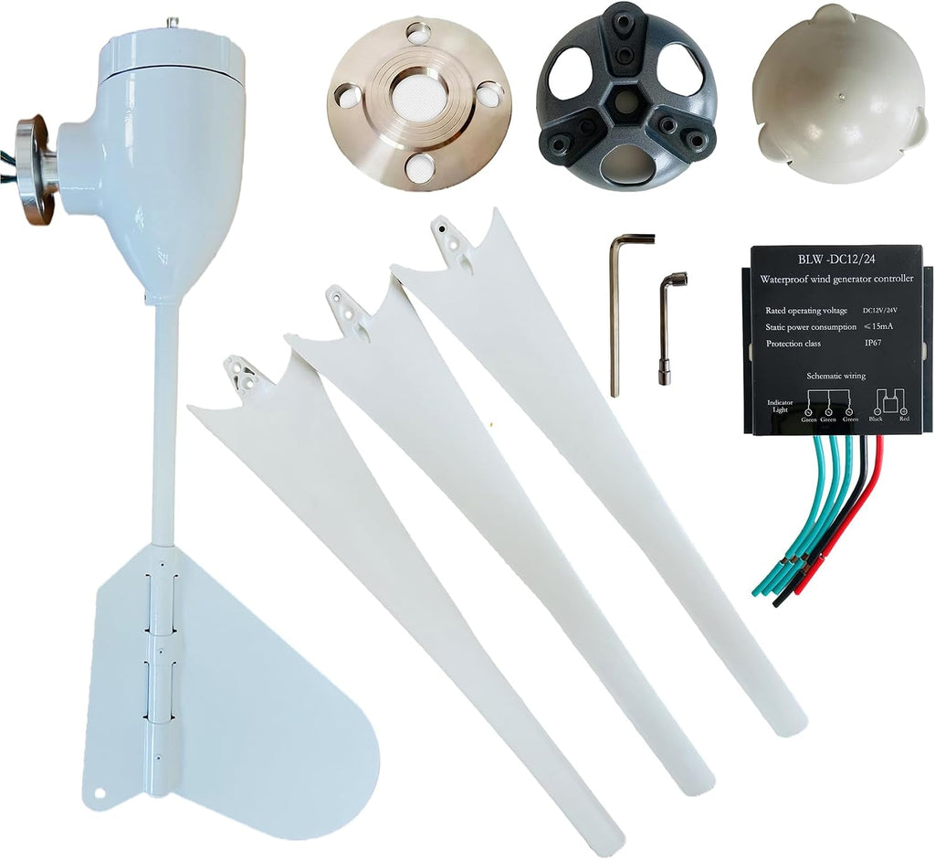 1000W Small Wind Generator Home Use, 3-Blade Wind Power Generator with MPPT Controller, Adjustable Windward Direction & 2.5m/s Start Wind Speed(White)