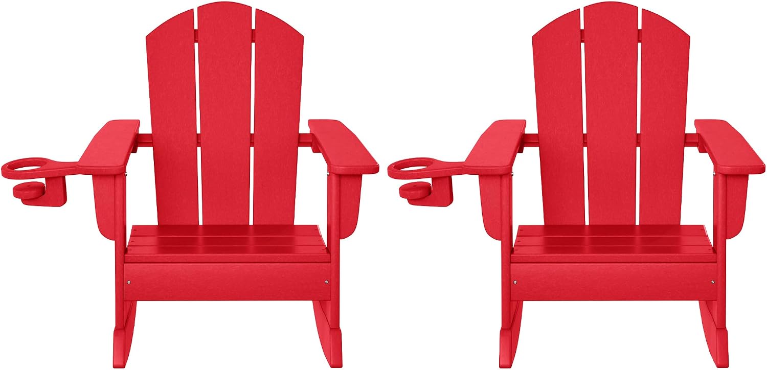 WestinTrends Malibu Outdoor HDPE Plastic Preschool Toddler Classic Adirondack Rocking Chairs (Set of 2), Red