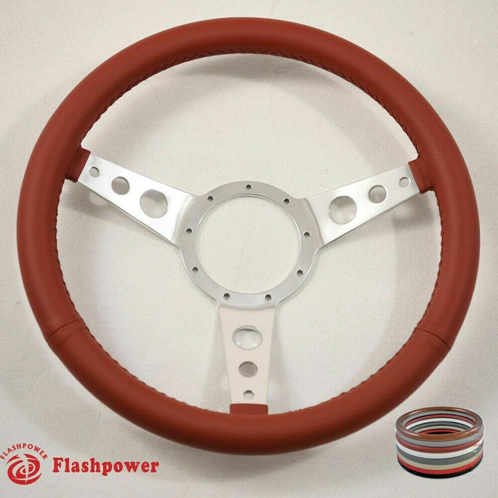 15' Polished Classic Burgundy Wrapped Steering Wheel 9 bolt with Horn Button