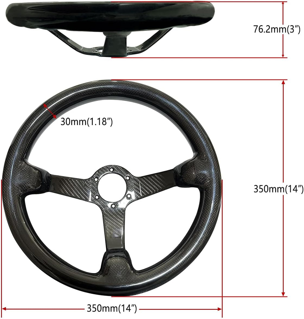 Universal 14in Real Carbon Fiber Racing Steering Wheel Black (001) | 3' Depth, Hard and Lightweight ,6 Holes JDM