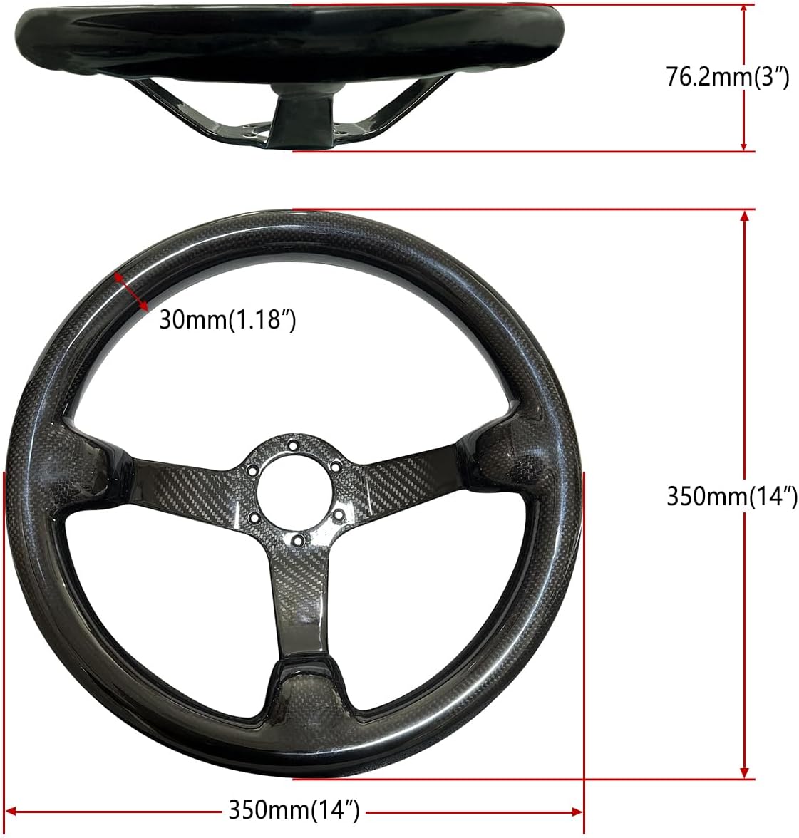 Universal 14in Real Carbon Fiber Racing Steering Wheel Black (001) | 3' Depth, Hard and Lightweight ,6 Holes JDM