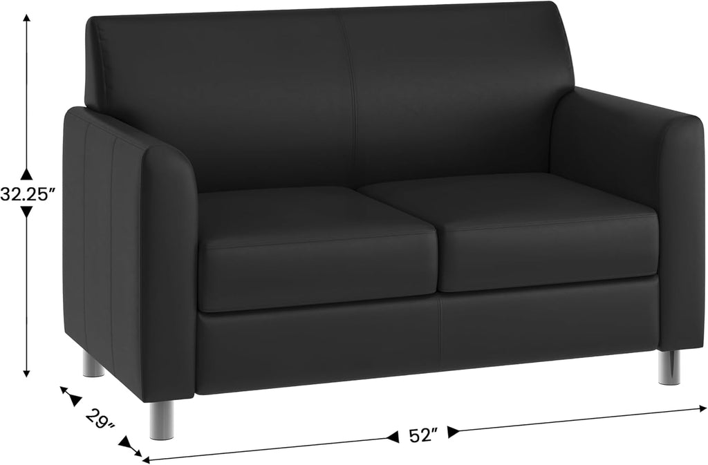 Flash Furniture Hercules Diplomat Side Reception Loveseat with Chrome Legs, Lobby Chair with Cushions and Flared Arms, Black LeatherSoft