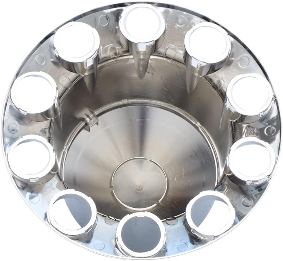ABS Plastic Chromed Hubcaps Front and Rear Wheel Axle Cover Set with 33mm Thread-On Lug Nut Covers for Semi Trucks (Pointed)