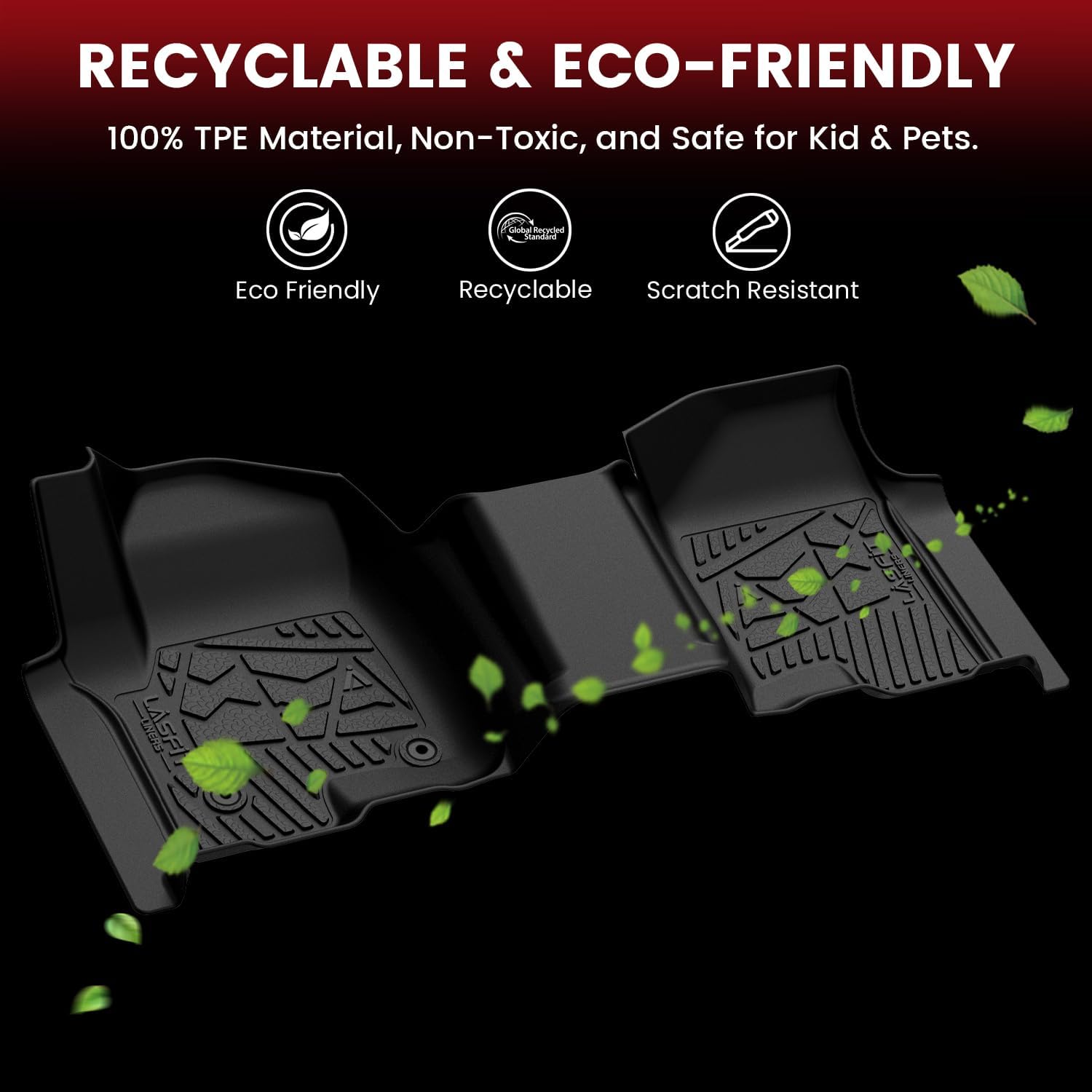 LASFIT Floor Mats 2014-2018 for Chevy Silverado/GMC Sierra 1500, 2015-2019 2500HD 3500HD (Crew Cab Only/Bench Seat Only) All Weather TPE Custom Fit Car Floor Liners, with Carpet Floor Only