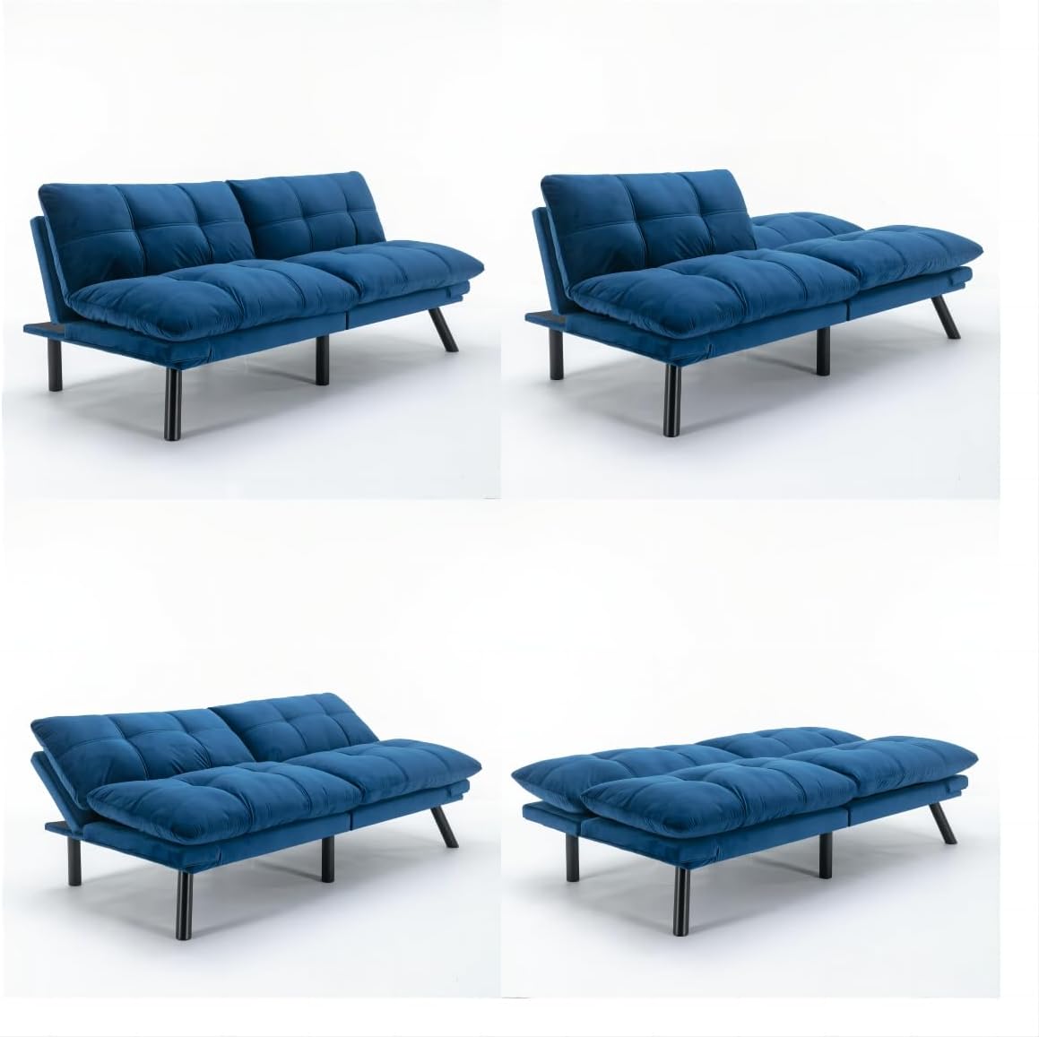 Ball & Cast 71' Futon Sofa Bed, Mordern Upholstered 2 Seater Couch with Adjustable Backrest,Folding Loveseat with Metal Legs for Living Room,Office,Navy Blue