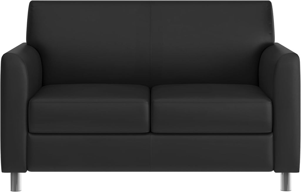 Flash Furniture Hercules Diplomat Side Reception Loveseat with Chrome Legs, Lobby Chair with Cushions and Flared Arms, Black LeatherSoft