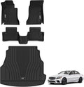 3W Floor Mats & Cargo Liner for Mercedes Benz C-Class 2022-2025 2026 C300/C43 AMG/C63 AMG S E (Fit Sedan Only), TPE All Weather 1st & 2nd Row Set Floor Liner for Benz C-Class Car Mats