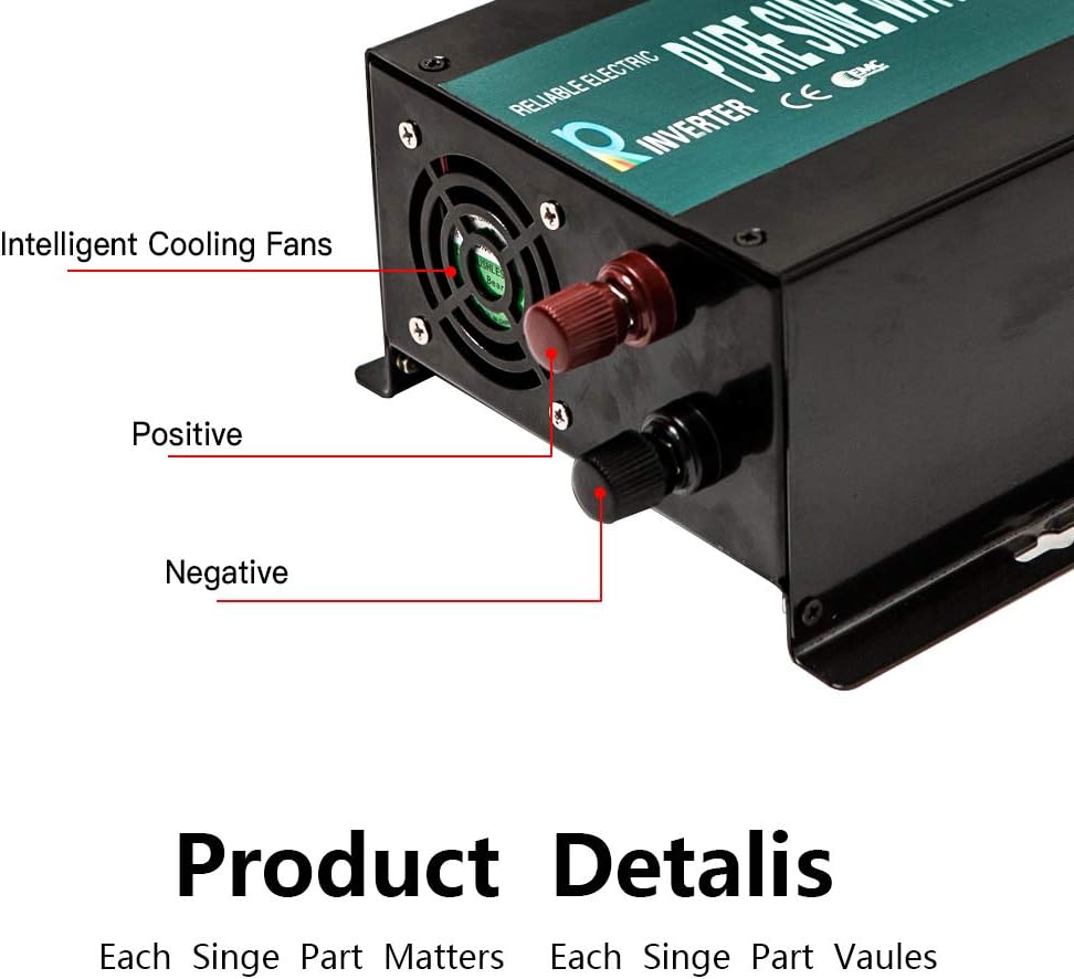WZRELB Backup Power Off Grid Pure Sine Wave Inverter 800W 24Vdc to 120Vac 60Hz USA Outlets Power Converter, (RBP80024B1)