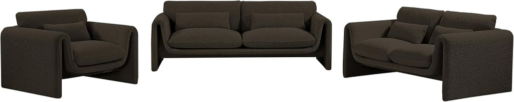 Meridian Furniture 198Brown-S Stylus Collection Modern | Contemporary Boucle Fabric Upholstered Sofa with Rich Brown Boucle Fabric, Curved Arms, 86' W x 38' D x 31' H, Brown