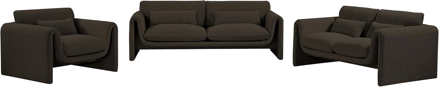 Meridian Furniture 198Brown-S Stylus Collection Modern | Contemporary Boucle Fabric Upholstered Sofa with Rich Brown Boucle Fabric, Curved Arms, 86' W x 38' D x 31' H, Brown