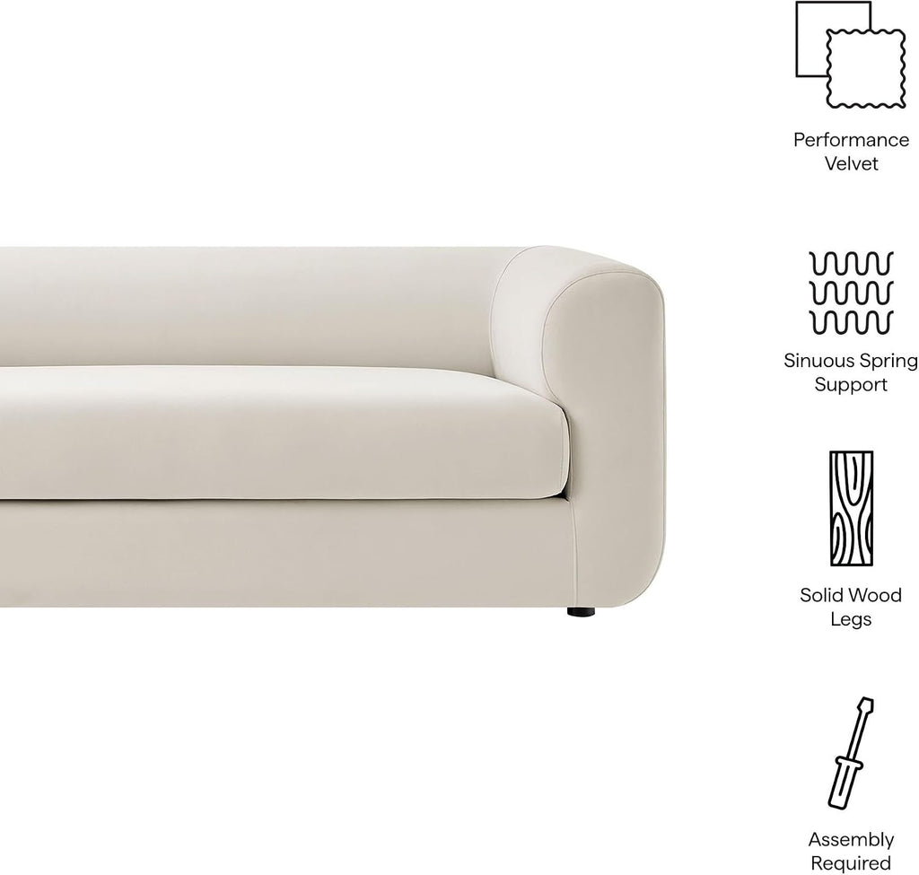 Modway Leif Performance Velvet Upholstered Sofa – 89 Inch Modern Tuxedo Sofa – Comfy 3 Seater Velvet Couch