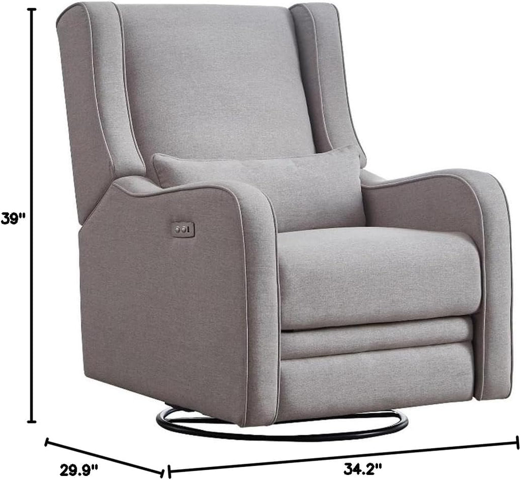 Pemberly Row Premium Fabric Glider Power Recliner Nursery Rocking Chair for Living Room, Kids Room, Rocker Swivel Recliner with USB Port in Pearl River Gray