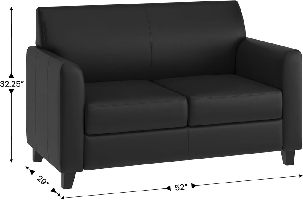 Flash Furniture Hercules Diplomat Series LeatherSoft Upholstered Loveseat, Modern Small Sofa for Living Room or Office, Black