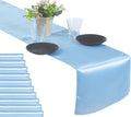 MDS 50 PCS Satin Table Runners 12 x 108 Inch Charmeuse Sateen Silk Table Runner for Indoor Outdoor Wedding Reception Birthday Graduation Party Event Banquet Dining Table Decoration - Baby Blue