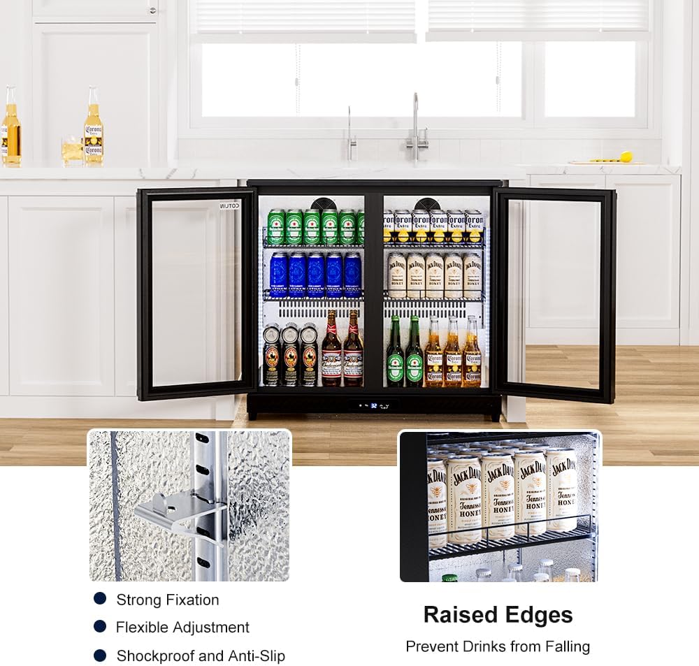 COTLIN 36 Inch Back Bar Cooler, Under Counter Beverage Refrigerator with LOW-E Glass, Free Standing Beverage Fridge, Adjustable Shelves, Drink Fridge for Beer, Wine, Soda, ETL and NSF Approved
