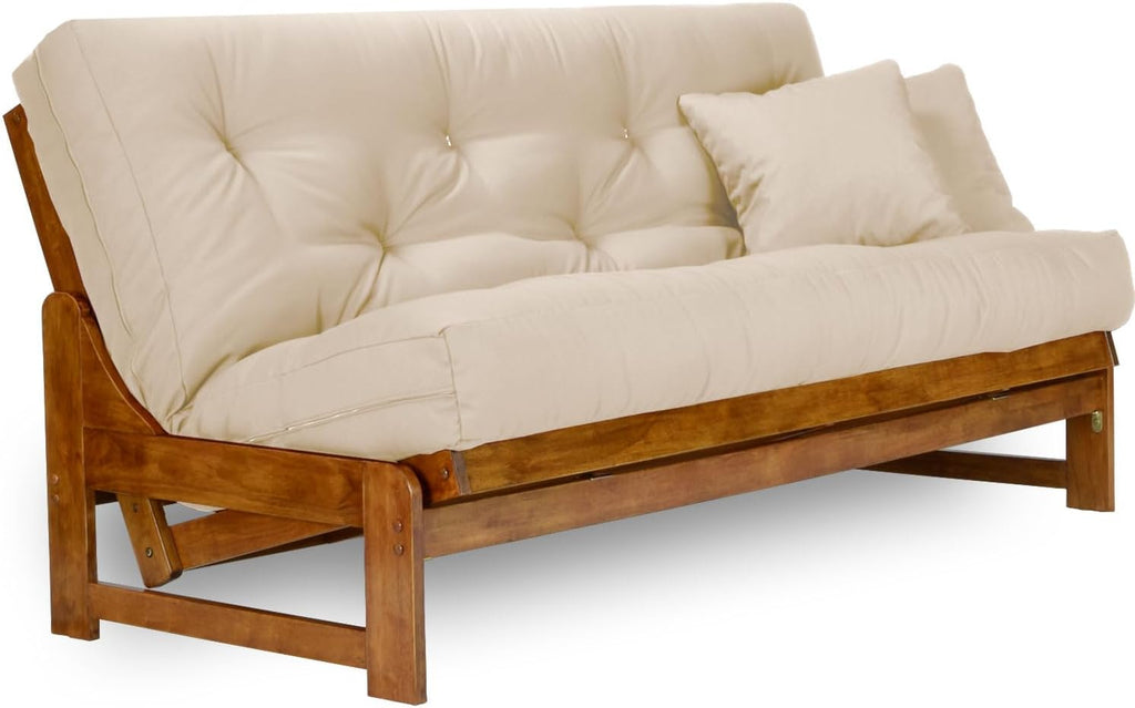 Nirvana Futons Arden Futon Set - Queen Size, Frame, 8' Mattress, Twill Khaki Cover