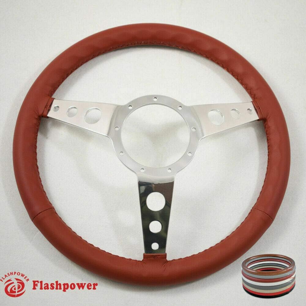 15' Polished Classic Burgundy Wrapped Steering Wheel 9 bolt with Horn Button