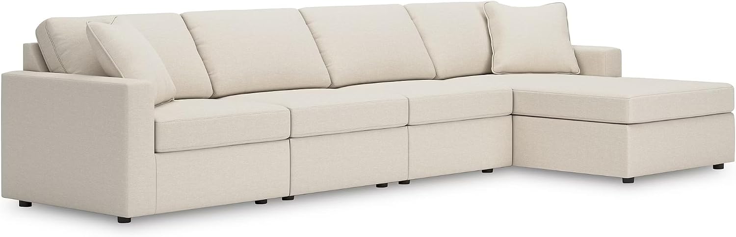 Signature Design by Ashley Modmax Stain Resistant Minimalist Modular Anti Sag Right-Arm Facing 4-Piece Sectional with Chaise, Loose Reversible Cushions and 2 Accent Pillows, White