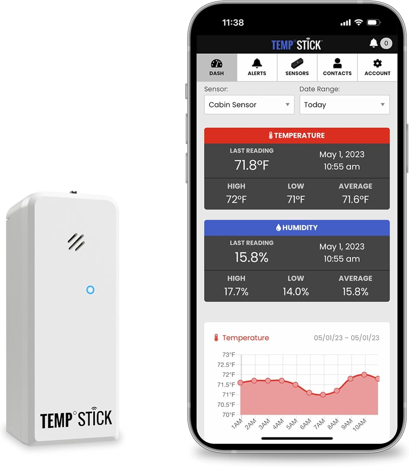 Temp Stick Remote WiFi Temperature & Humidity Sensor, Data Logger. No Subscription. 24/7 Monitor, Unlimited Text, App & Email Alerts. Made in America. Use with Alexa, IFTTT. Monitor Anywhere, Anytime