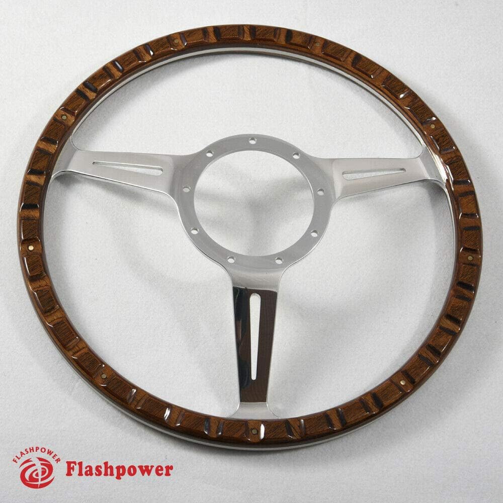 14' Classic Riveted wood grain steering wheel Restoration Custom Hot rod street rod 9 Rivets with Horn Button