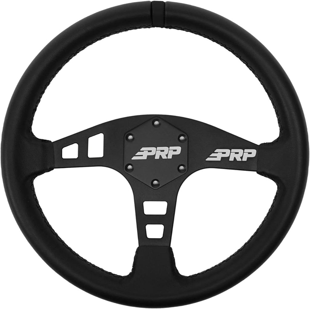 PRP Seats Flat Suede Grip Steering Wheel for Off-Road Racing - High-Strength Aluminum, Matte Black Finish, Universal 6 Point Bolt Pattern, 13' x Flat Dish - 1-3/8' Grip (Black)