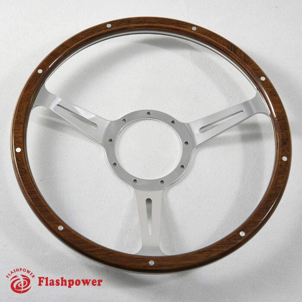 14' Classic Riveted wood grain steering wheel Restoration Custom Hot rod street rod 9 Rivets with Horn Button