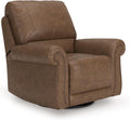 Signature Design by Ashley Shadsburne Classic Faux Leather Manual Rocker Swivel Glider Recliner with Nailhead Trim, Brown
